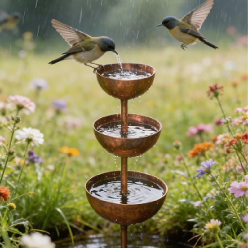 Aviora™ three-tier bird bath and feeder station in a rustic metal design