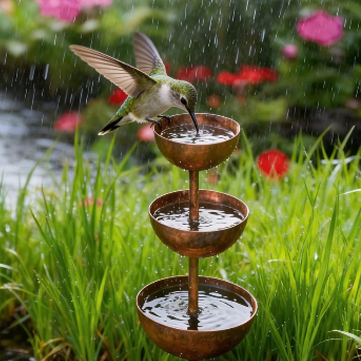 Aviora™ three-tier bird bath and feeder station in a rustic metal design