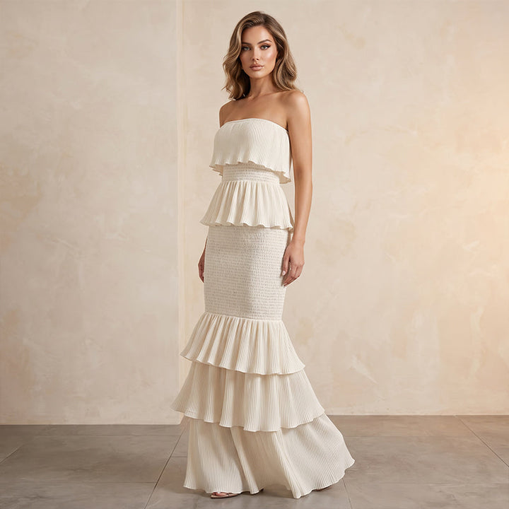 Seralyn - Strapless Tiered Ruffle Maxi Dress