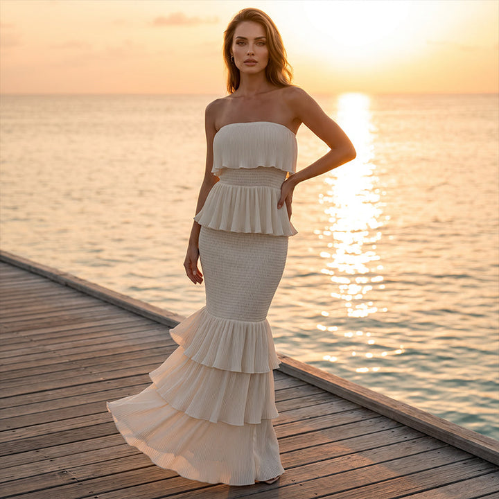 Seralyn - Strapless Tiered Ruffle Maxi Dress