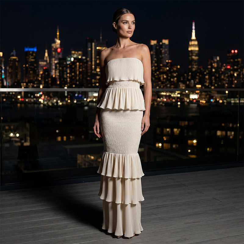 Seralyn - Strapless Tiered Ruffle Maxi Dress