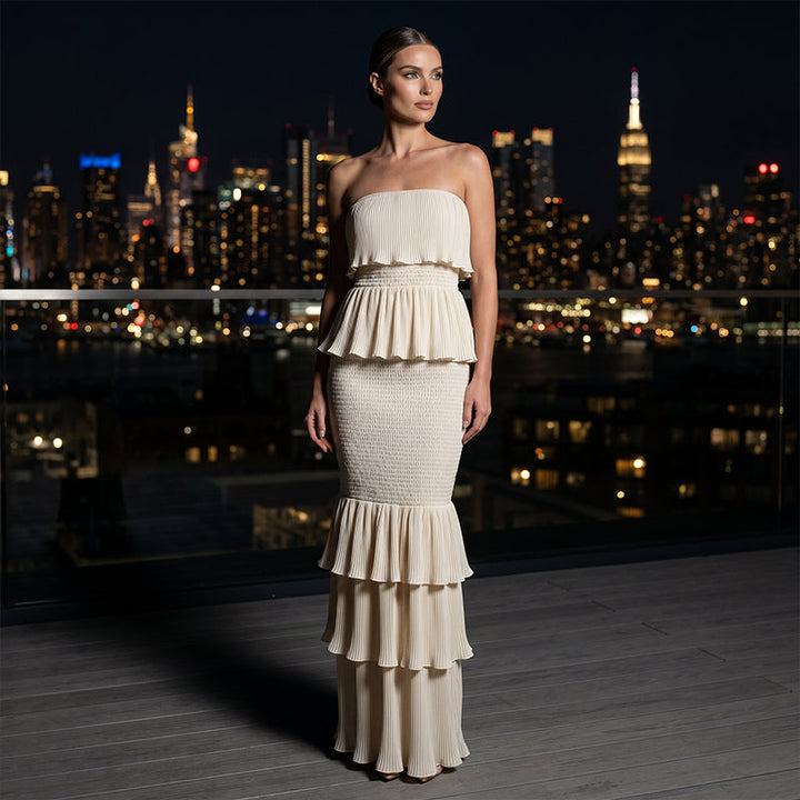 Seralyn - Strapless Tiered Ruffle Maxi Dress