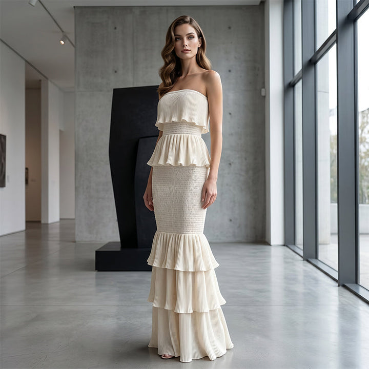 Seralyn - Strapless Tiered Ruffle Maxi Dress