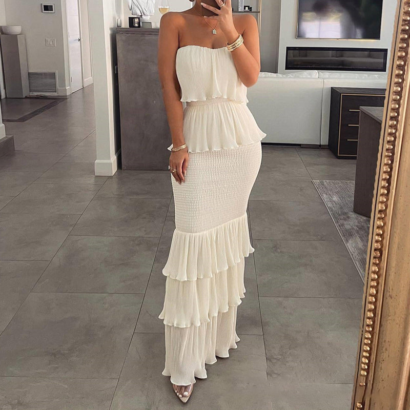 Seralyn - Strapless Tiered Ruffle Maxi Dress