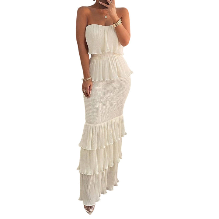 Seralyn - Strapless Tiered Ruffle Maxi Dress