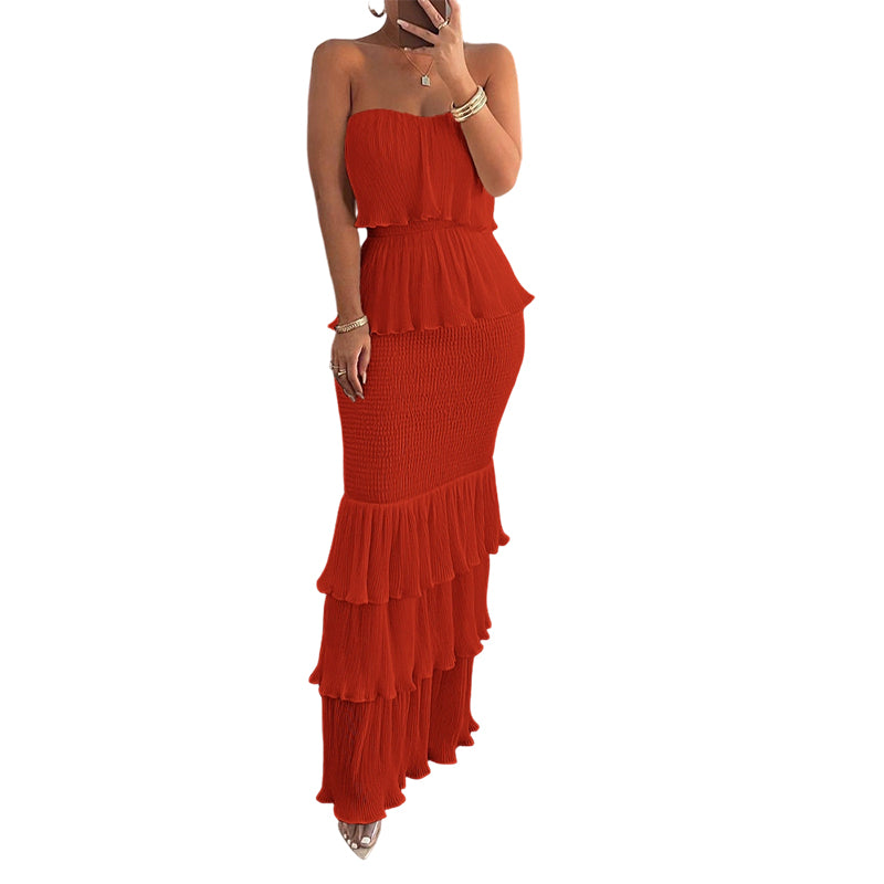 Seralyn - Strapless Tiered Ruffle Maxi Dress