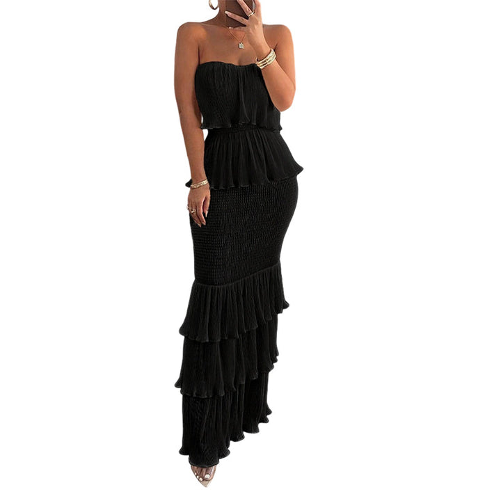 Seralyn - Strapless Tiered Ruffle Maxi Dress