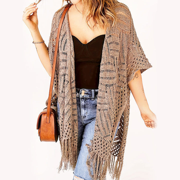 Sienna™ Lightweight Knit Kimono with Fringes in Boho Style