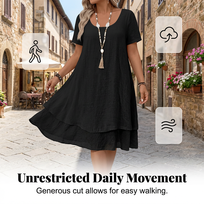 Malvena™ Airy Tiered Dress with Short Sleeves and Relaxed Fit