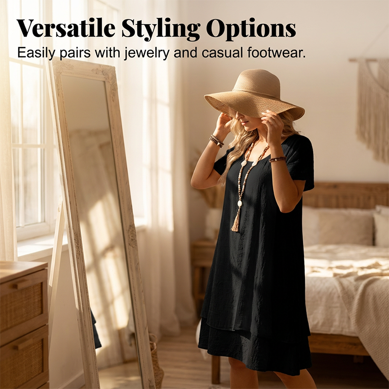 Malvena™ Airy Tiered Dress with Short Sleeves and Relaxed Fit